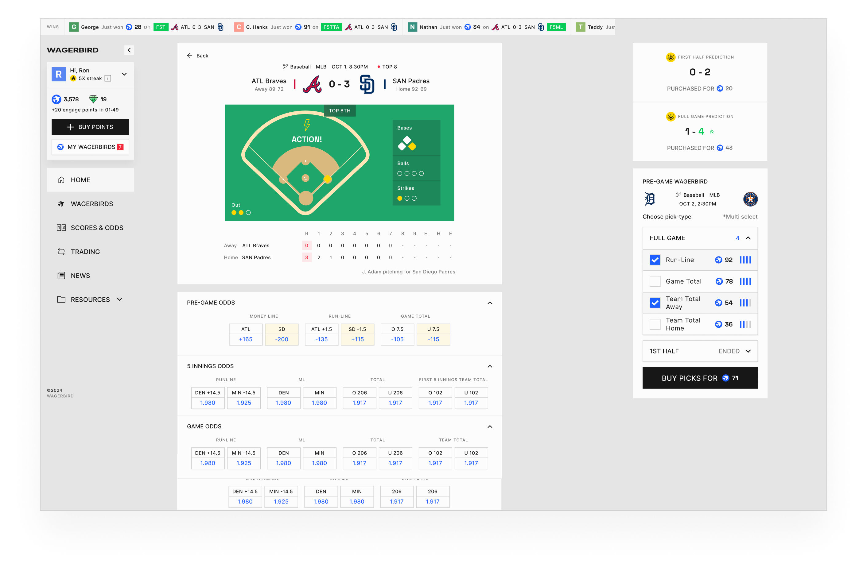 Terminal desktop showing the MLB slate for tonight.